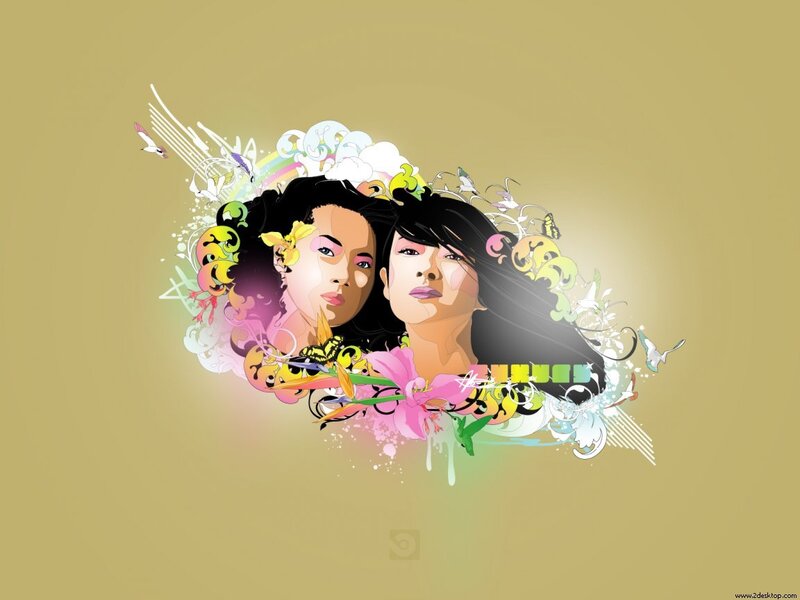 two women with floral art