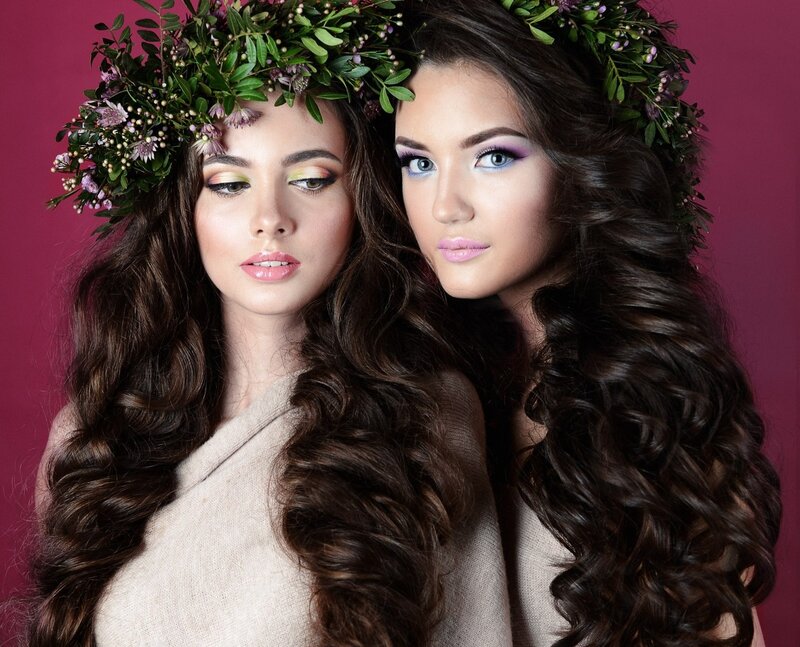 Two Women with Floral Crowns — Brown