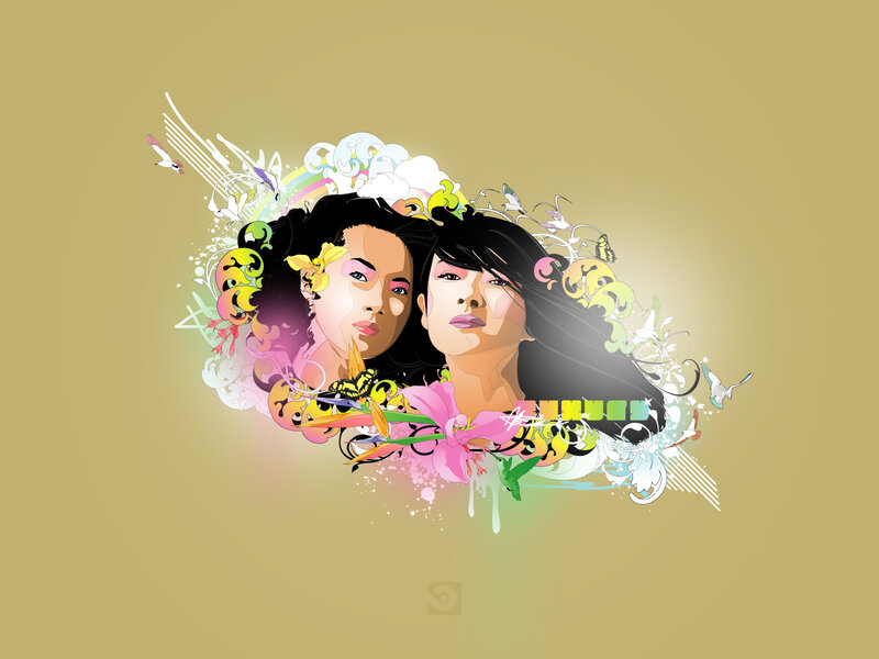 Two Women with Floral Design