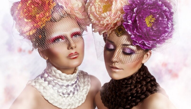 Two Women with Floral Headpieces