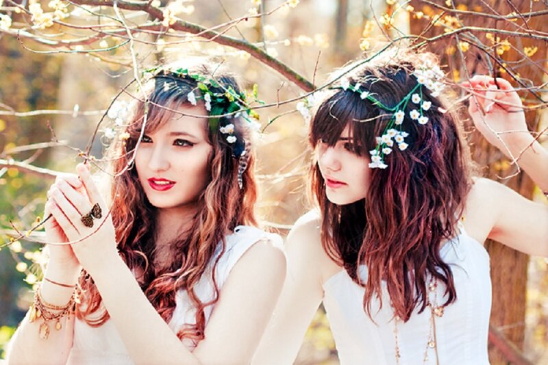Two Women with Flower Crowns — White