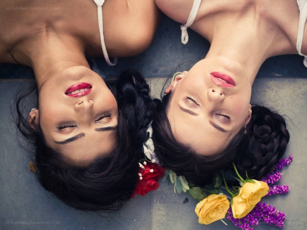 Two women with flowers
