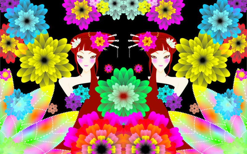 Two Women with Flowers — Black