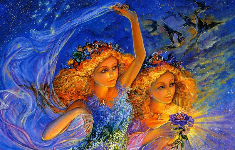 Two Women with Flowers — Blue, Dreamy