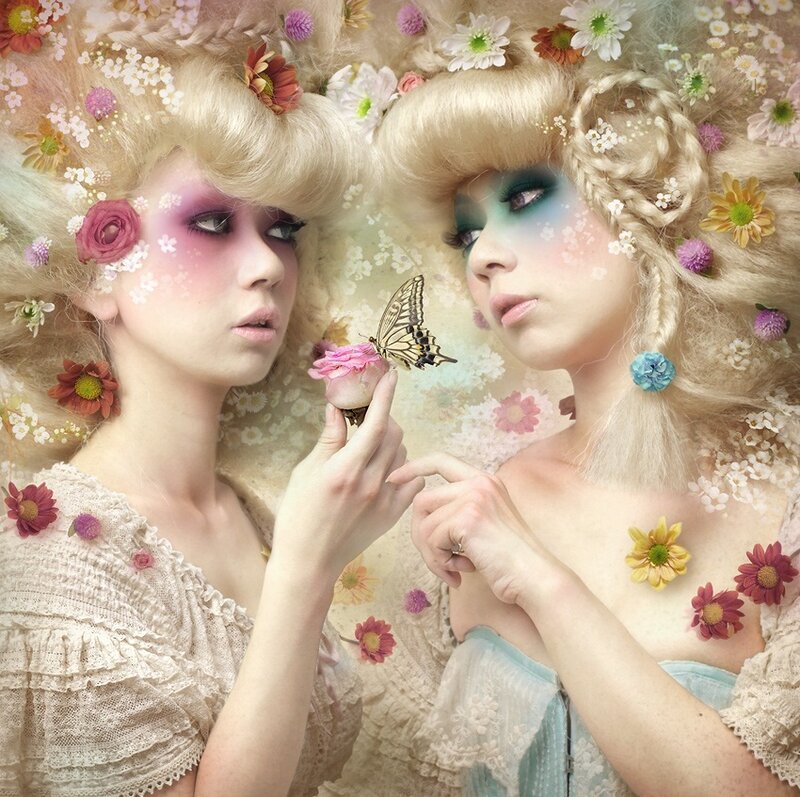 Two Women with Flowers — Pink