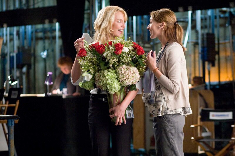 Two Women with Flowers — Red, Happy