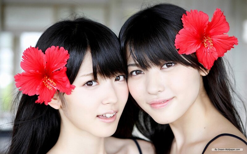 Two Women with Flowers — Red