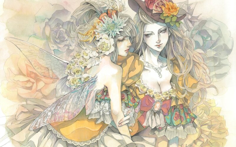 Two Women with Flowers — Yellow, Serene