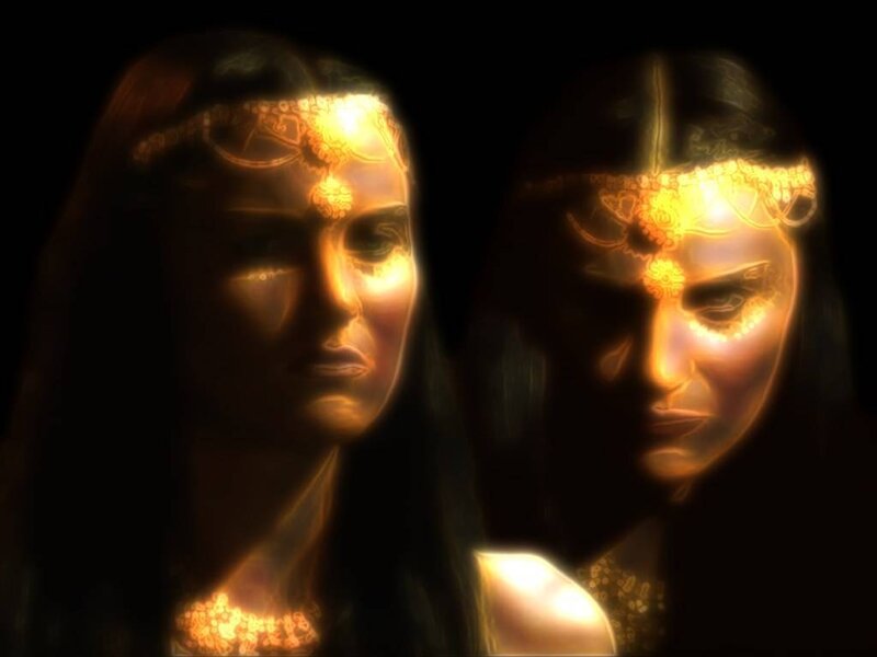two women with golden light