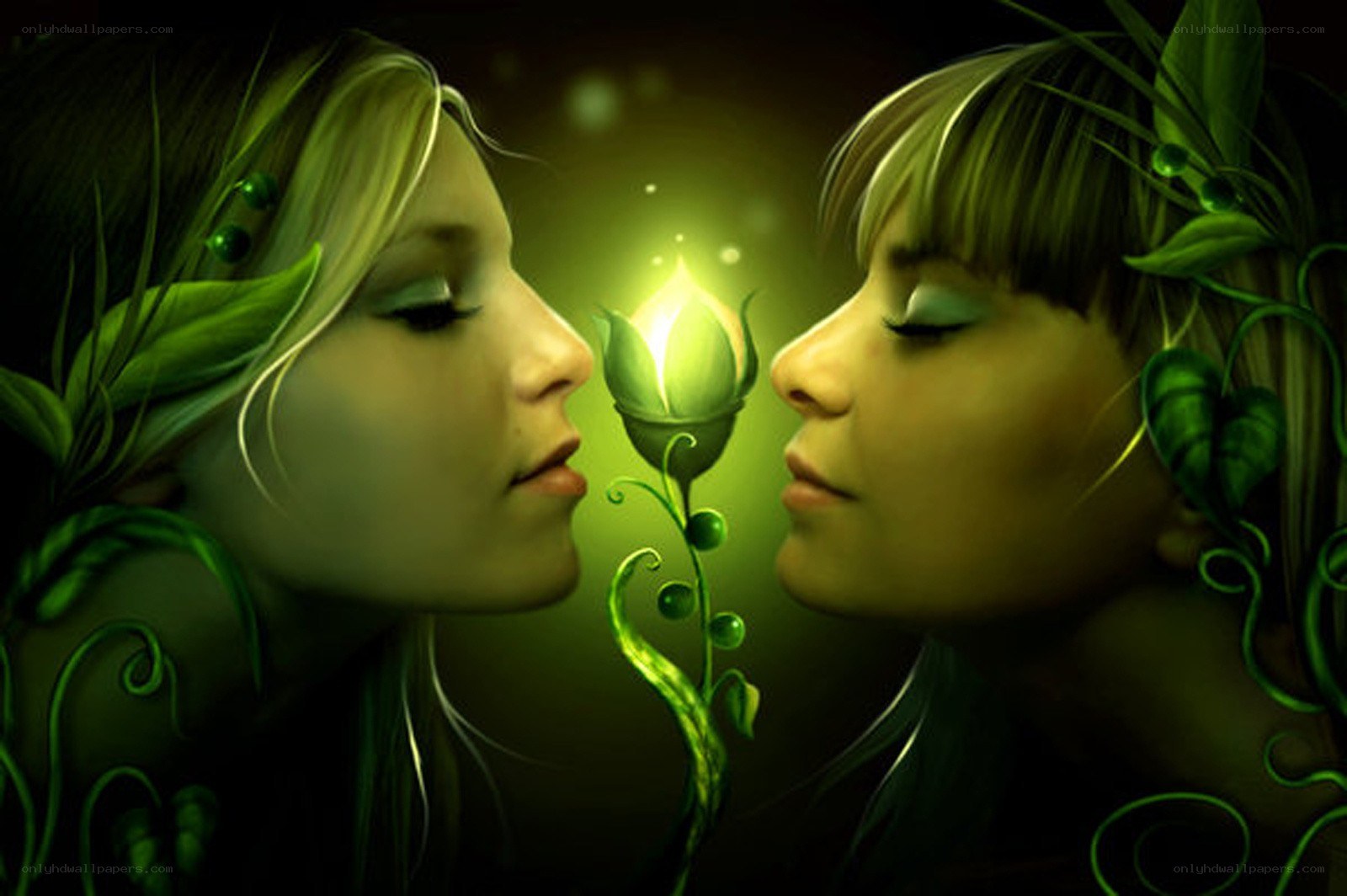 two women with green plant elements