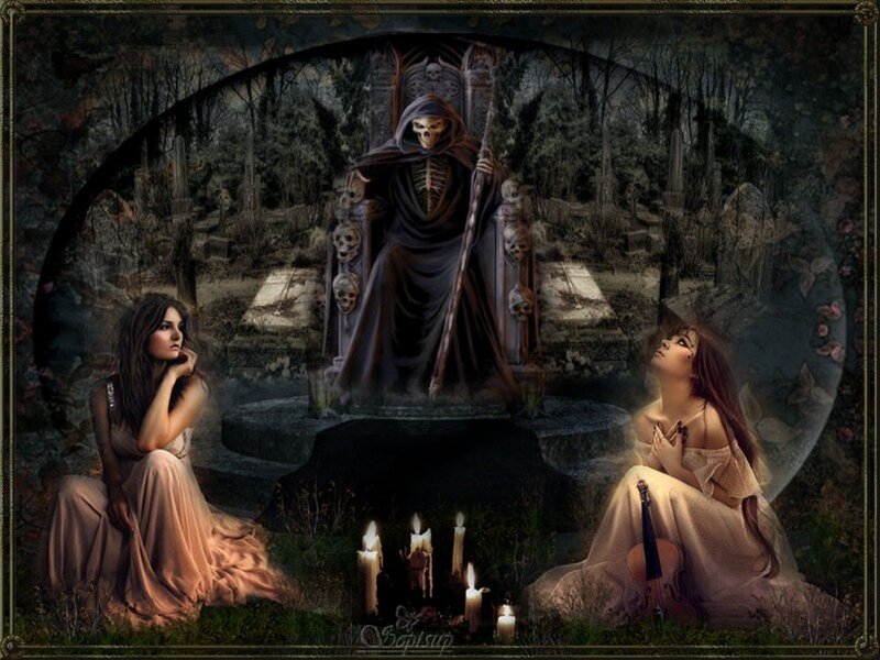 Two Women with Grim Reaper