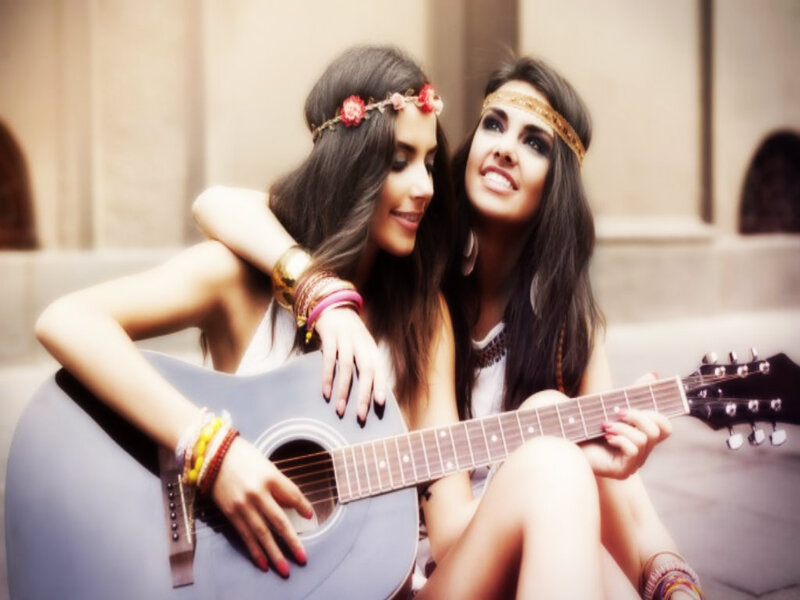 Two Women with Guitar — Brown, Friendly
