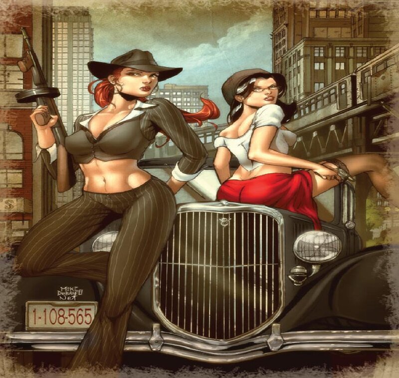 Two Women with Guns — Brown