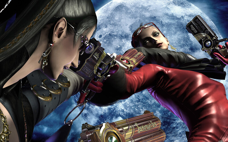 Two women with guns in space