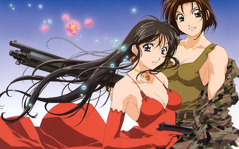 Two Women with Guns — Red, Dramatic, Night