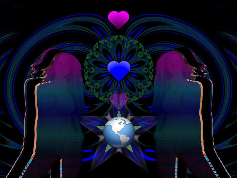 Two Women with Heart Symbols