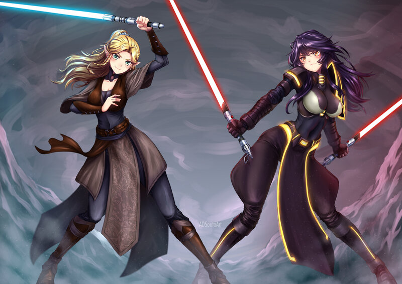 Two Women with Lightsabers