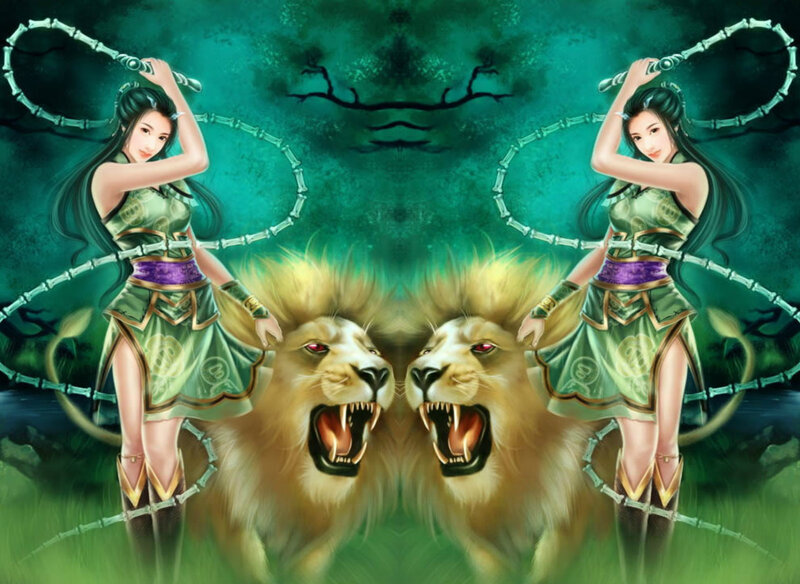 Two Women with Lions
