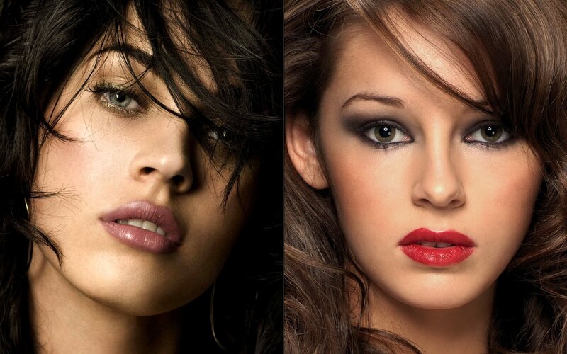 Two Women with Makeup — Brown, Dramatic, Photograph