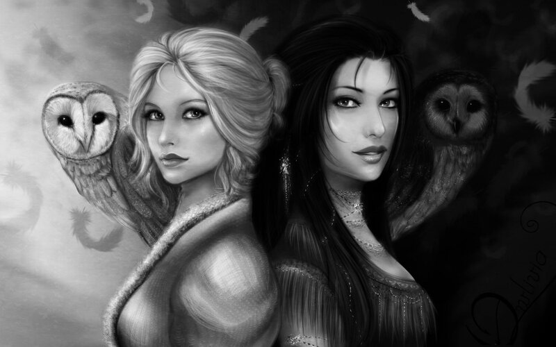 Two Women with Owls