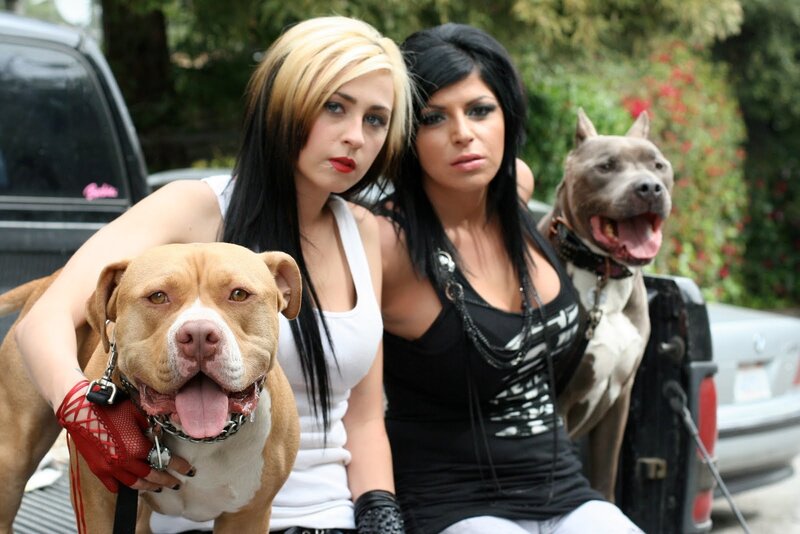 Two Women with Pitbulls