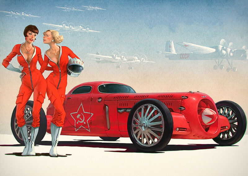 Two Women with Red Car — Dramatic