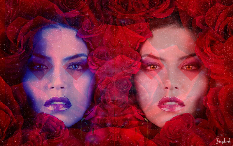 Two Women with Roses — Red, Dramatic