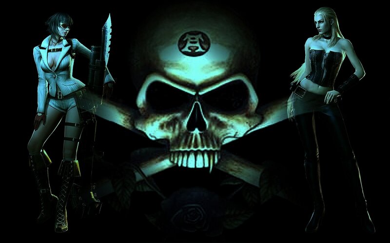 two women with skull symbol