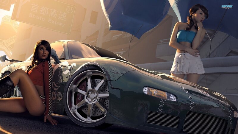 Two Women with Sports Car