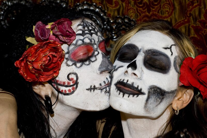 Two women with sugar skull makeup