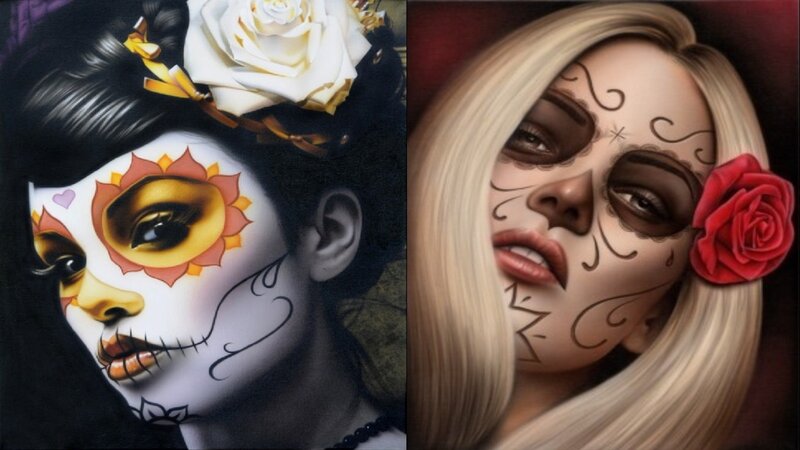 Two Women with Sugar Skull Makeup — White