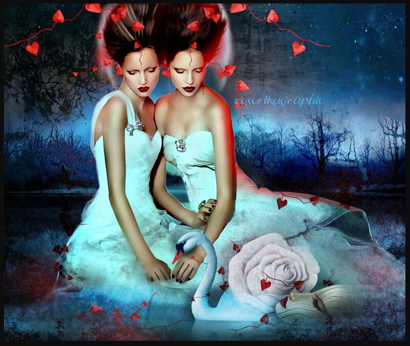 Two Women with Swan — Blue