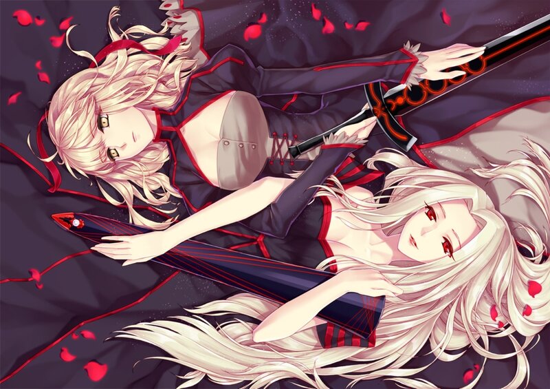 Two Women with Swords — Black, Dramatic, Night