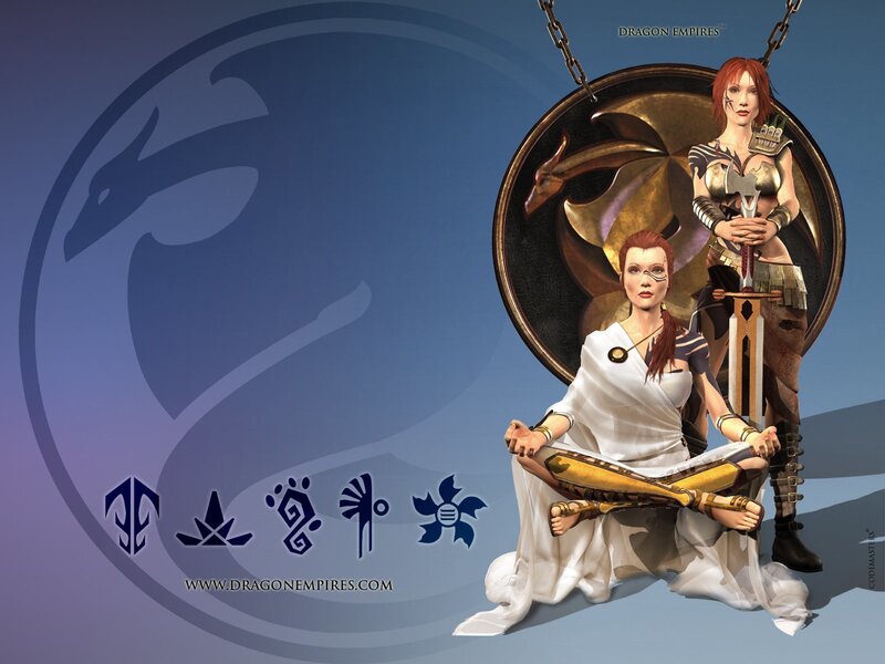 Two Women with Swords — Blue, Dramatic