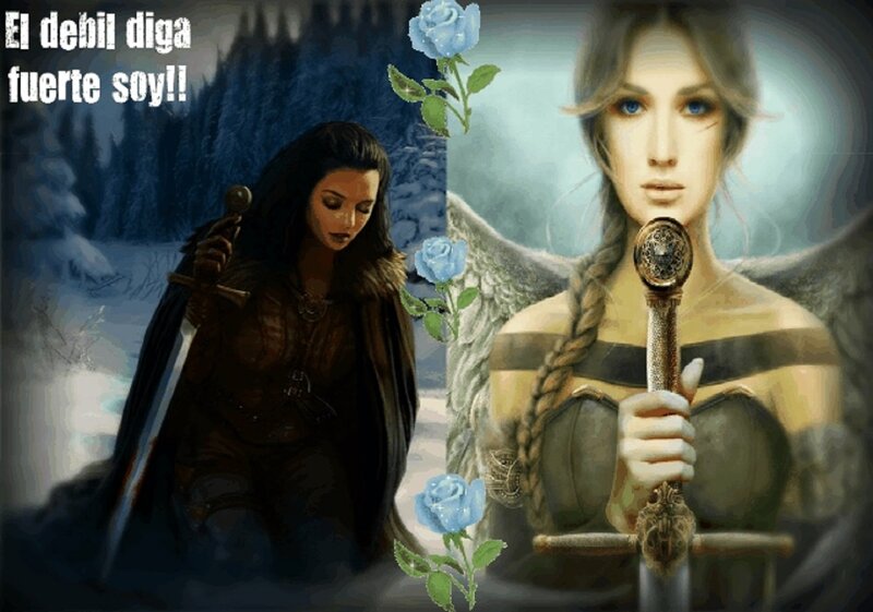 Two Women with Swords — Blue, Dramatic, Winter