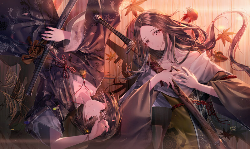 Two Women with Swords — Brown, Dramatic, Autumn