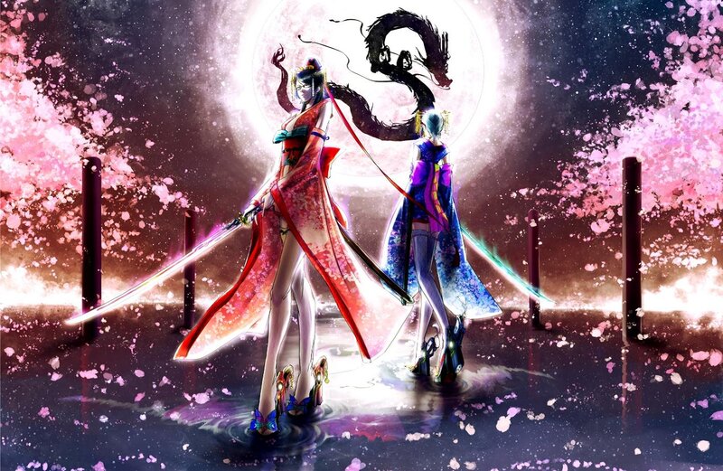 Two Women with Swords — Pink