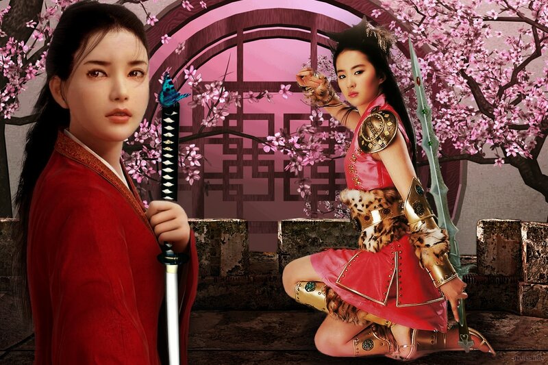 Two Women with Swords — Red