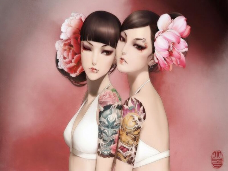 Two Women with Tattoos — Pink
