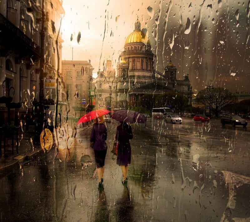 Two Women with Umbrellas — Gray