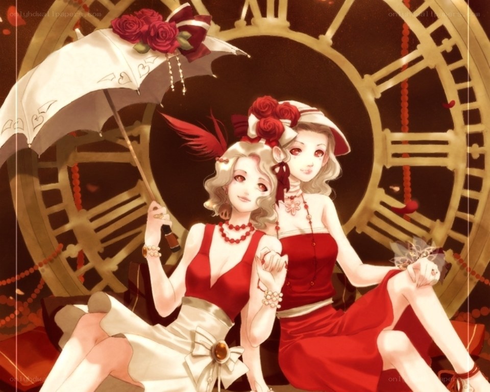 Two women with umbrellas