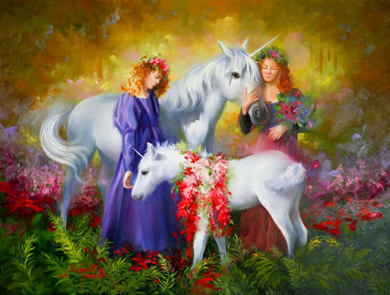 Two Women with Unicorns