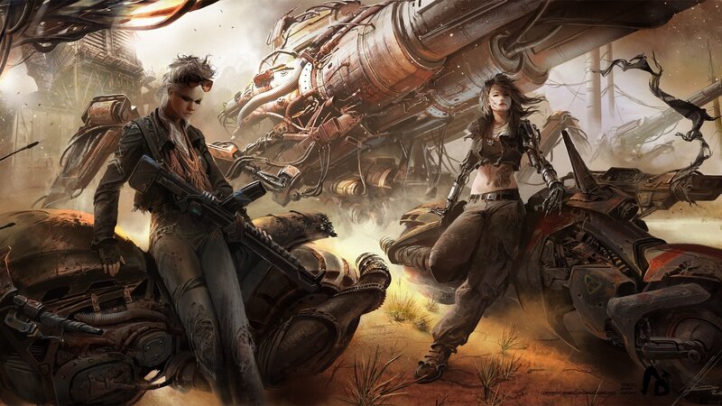Two Women with Weapons — Brown, Dramatic, Afternoon, Digital Art
