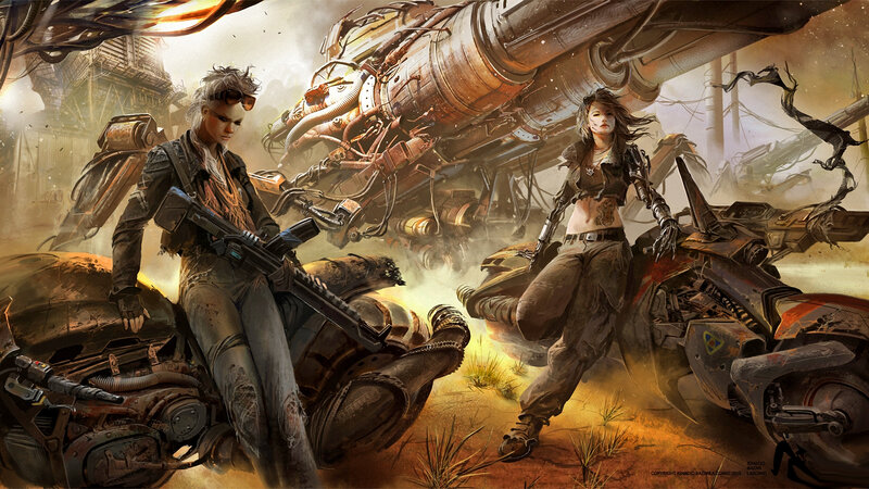 Two Women with Weapons — Brown, Dramatic, Afternoon