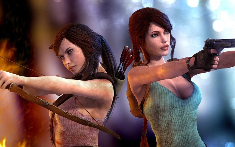Two Women with Weapons — Brown, Dramatic