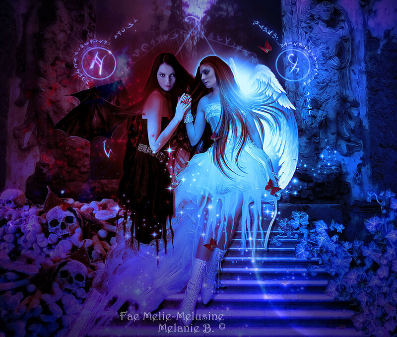 Two Women with Wings — Blue, Dramatic