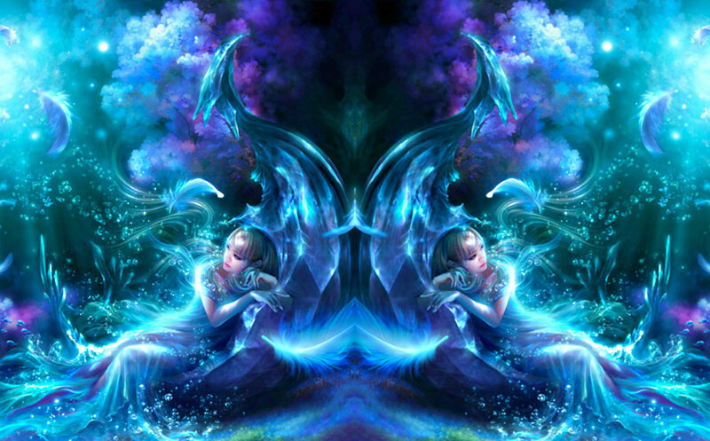 Two Women with Wings — Blue, Ethereal