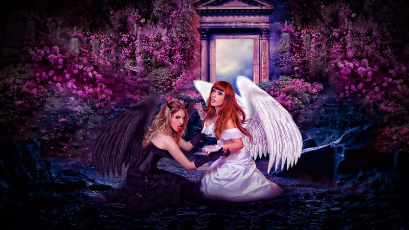 Two Women with Wings — Purple, Dramatic