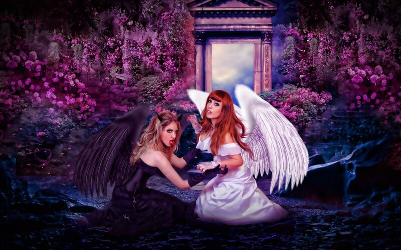 Two Women with Wings — Purple