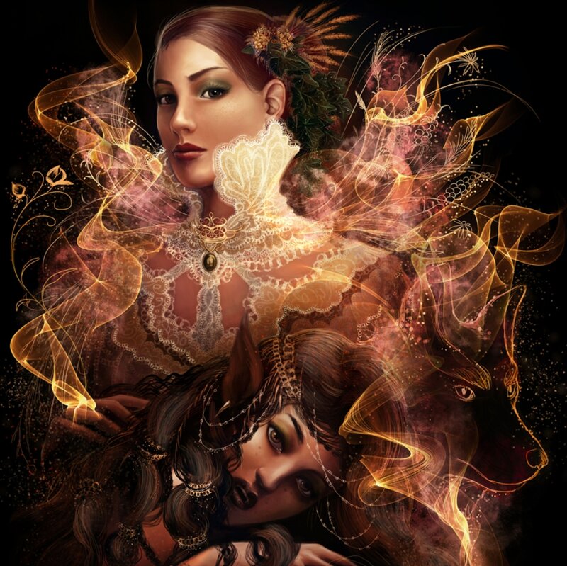 Two Women with Wolf — Black